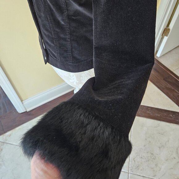 SB Jeans-NWOT Women's Black Rabbit Fur Corduroy Jacket size Small - Picture 4 of 9